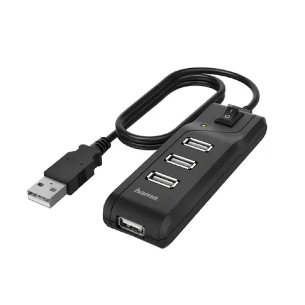 Hama USB 2.0 Hub s vypínačem černá / USB hub / 4× USB-A / napájení přes USB / kabel 1,8 m (200118)