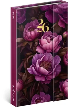 NOTIQUE Týdenní magnetický diář Fialové květy 2026, 13 x 21 cm (PGD-35537-Z)