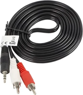 Lanberg CA-MJRC-10CC-0025-BK černá / Audio kabel / Jack 3.5 mm / 2x RCA (Cinch) / 2 m (CA-MJRC-10CC-0025-BK)