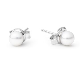 Stříbrné náušnice s bílou řiční perlou Emily, stříbro 925/1000, Bílá