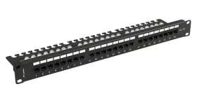 Lanberg Patch panel 24 portů CAT.6A s policí černý / Patch panel / 1U / 19" / RJ-45 / UTP (PPUA-1124-B)