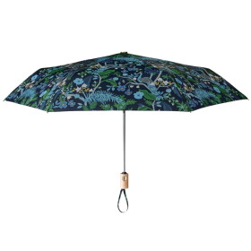 Rifle Paper Co. Skládací deštník Peacock, modrá barva, kov, textil
