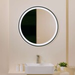 Kielle - Idolio Zrcadlo s LED osvětlením a vyhříváním, průměr 80 cm, černá 50324044