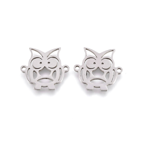 Mezidíl z nerezové oceli - sova - 18 x 16,5 x 1 mm - 1 ks