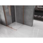 MEXEN/S - Velar L sprchový kout, posuvné dveře 90 x 90, transparent, měď kartáčovaná 871-090-090-03-65