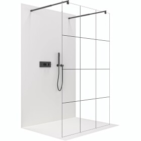 CERANO Sprchová zástěna Walk-in Onyx Duo L/P - 8 mm - kulatá vzpěra - černá matná, industriální sklo - 140x200 cm