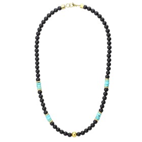 Pánský korálkový náhrdelník Pietro - 6 mm přírodní onyx a tyrkys, Tyrkysová 45 cm