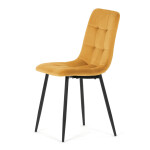 Židle jídelní, žlutá sametová látka, nohy černý kov