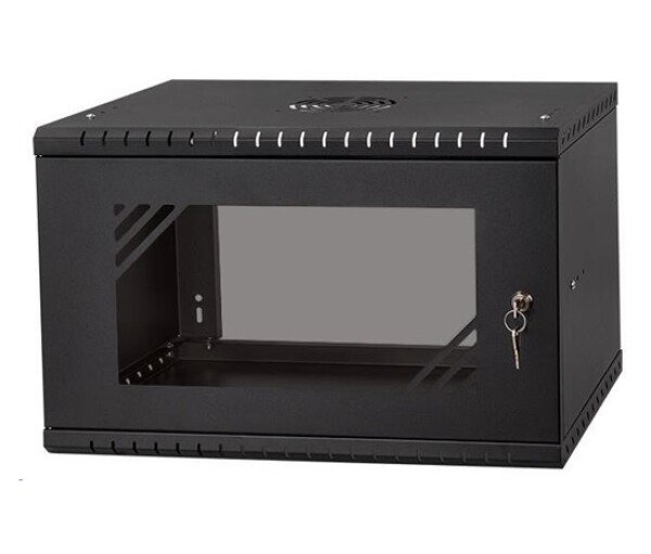 LEXI-Net 19" nástěnný rozvaděč Basic 6U 520x350, skleněné dveře, bez zad, rozložený, černý EDF_1232034