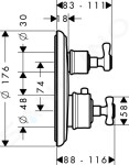 AXOR - Montreux Termostatická baterie pod omítku s uzavíracím a přepínacím ventilem, kartáčovaný nikl 16820820