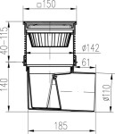 MIDAS Kanalizační vpusť - boční D110, suchá protizápachová klapka, nerezová mřížka 150x150 mm p1635