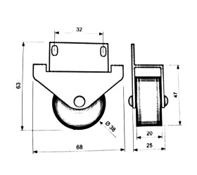 NábytekProNás Kolečko (komplet) rovné 68 x 63 x 25 mm - plast VELIKOST BALENÍ: 1 ks