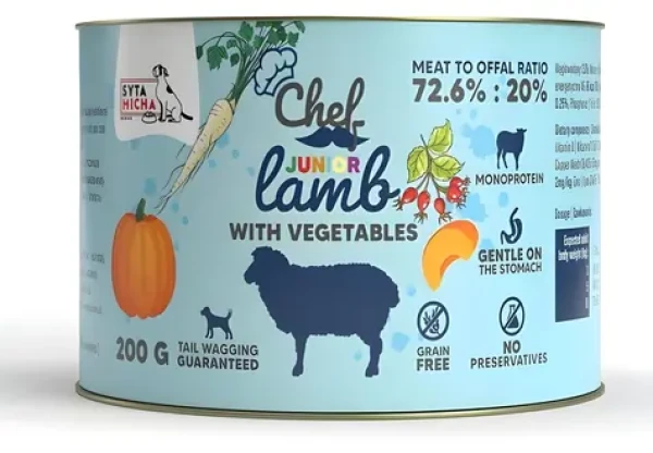 Syta Micha Chef Junior jehněčí se zeleninou 200 g / Konzerva pro psy / Pro štěňata / Monoprotein / Bez obilovin