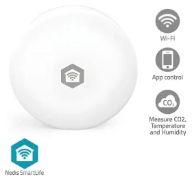 Nedis WIFISA11CWT bílá / Monitor kvality ovzduší / Wi-Fi / CO2 / teplota / vlhkost / SmartLife / Android iOS (WIFISA11CWT)