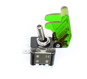 Robustní páčkový přepínač s krytkou - On/Off 20A 12V Zelený