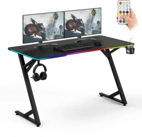 SENSE7 VOLT RGB černá / Herní stůl / 140 x 70 cm / RGB podsvícení (5902659849298)
