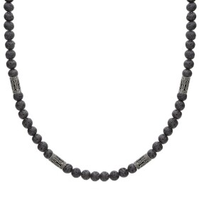 Pánský korálkový náhrdelník Claudio - 6 mm lávový kámen, etno styl, Černá 55 cm