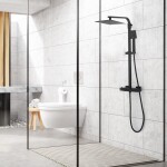 Erga Goba, sprchová souprava s termostatickou baterií a dešťovou hlavicí 25x25cm, černá matná, ERG-YKA-BP.GOBA-THERM-25-BLK