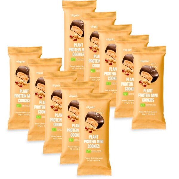 Vilgain Plant Protein Mini Cookies BIO – 10× Arašídy se slaným karamelem 50 g (2 x 25 g)