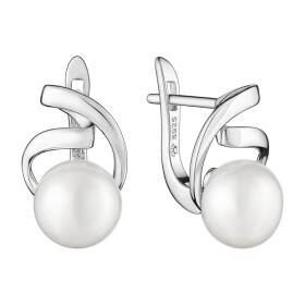 Stříbrné náušnice s bílou perlou, stříbro 925/1000, Bílá