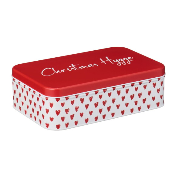 Ib Laursen Plechová dóza Oblong Christmas Hygge, červená barva, kov