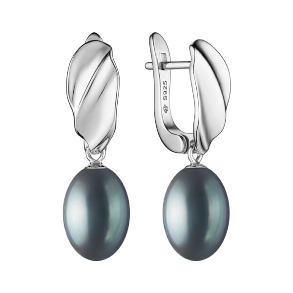 Stříbrné náušnice s černou perlou Calista - stříbro 925/1000, Stříbrná Černá