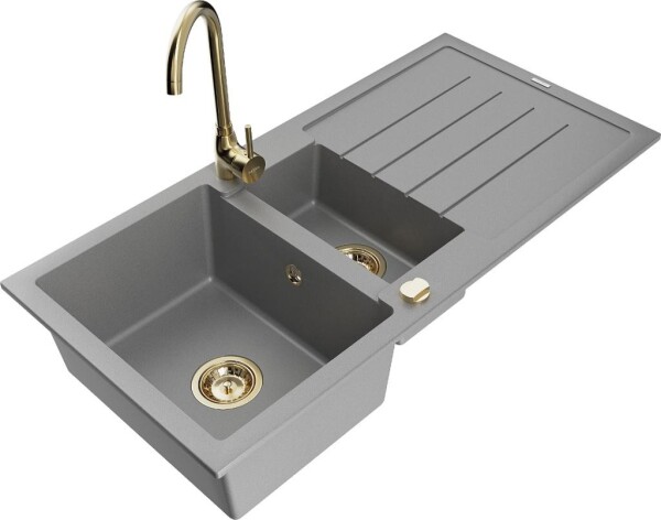 MEXEN - Andres granitový dřez s odkapávačem včetně baterie Telma, šedá 6515-71-670200-50