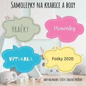 Vlastní samolepky BUBLINY SADA - štítky na kořenky, boxy, krabice 48x33mm (15KS)