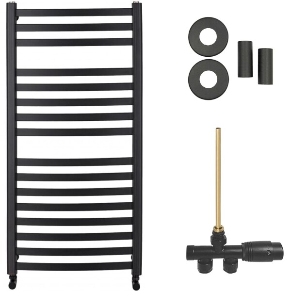 CERANO Koupelnový radiátorový set Paolo - ústřední vytápění - boční jednobodové připojení - 604W - černá matná - 1090x550 mm
