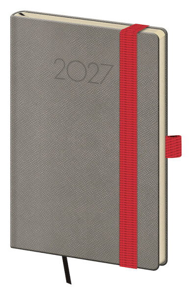 Týdenní diář 2027 Helma kapesní New Praga šedý s gumičkou
