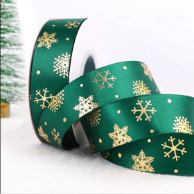 Cake star Vánoční stuha zelená-vločky 25mm x 22m