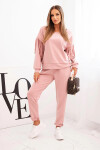 Komplet dámský máslový s třásněmi na rukávech tmavě pudrově růžový UNI