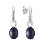 Stříbrné náušnice s černou perlou Sara - stříbro 925/1000, Stříbrná Černá