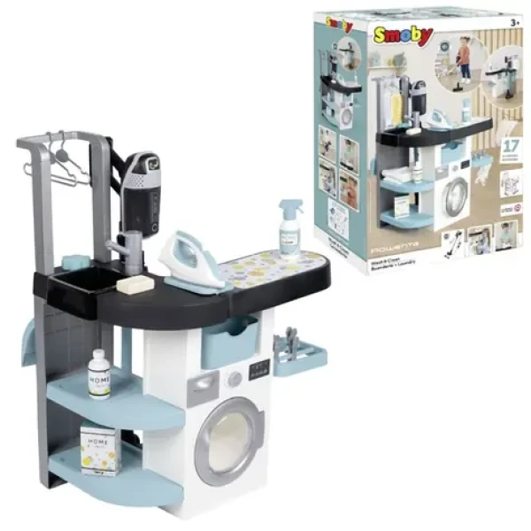 Smoby Prádelna 3v1 s žehličkou a tyčovým vysavačem Rowenta