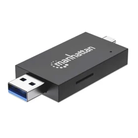 Manhattan čtečka paměťových karet microSD, SD a MMC / Čtečka karet / USB 3.2 Gen 1 Type-A/Type-C / 5 Gbps / černá (102735)