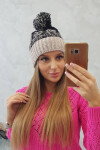 Dámská čepice s bambulí Abigail K326 black+beige UNI