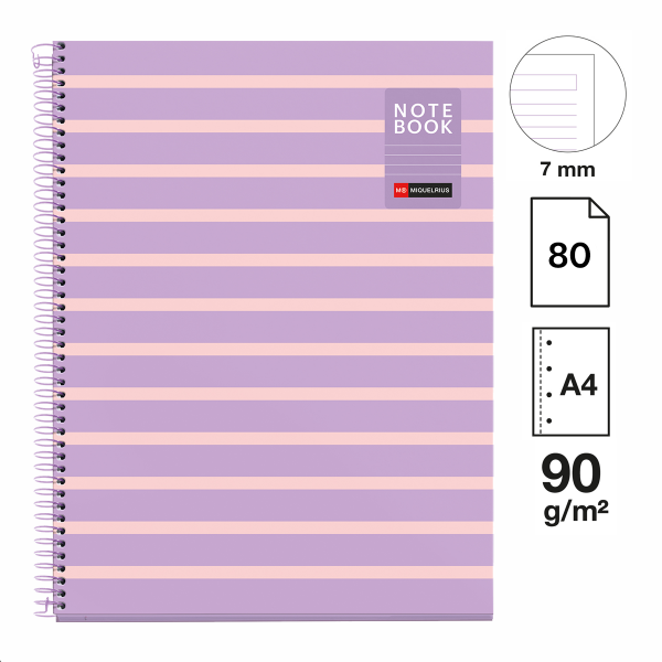 Miquelrius poznámkový blok Between the Lines NB-1, A4, 90g, karton, 80 listů, linka, Mauve