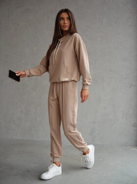 Béžový dámský teplákový komplet - mikina se stojáčkem a kalhoty (82162) odstíny béžové S (36)