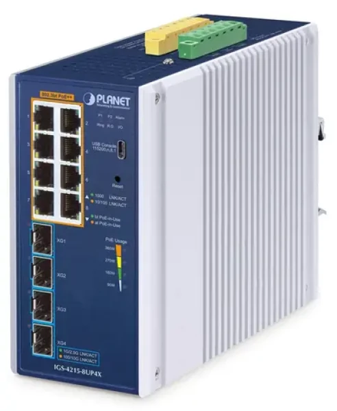 Planet IGS-4215 / Switch průmyslový / L2/L4 Managed / 8x Gigabit RJ-45 / 4x SFP / PoE++ / IP30 (IGS-4215-8UP4X)