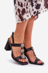 Dámské sandály na podpatku s ozdobným páskem černé Mirfedi 40