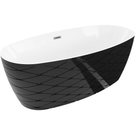 MEXEN/S - Olea volně stojící vana vzor 170 x 80, bílá/černá, sifon a přepad grafit metal 52821708075-95