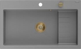 MEXEN/S - Omar granitový dřez 800 x 480 mm, šedá, zlatý sifon 6520801005-71-G