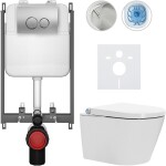 CERANO Závěsné WC s bidetem Basic/Cronus Standard - bílá lesklá - WC tlačítko Dualo/Stříbrná - pro zazdění - 59,3x38,4 cm