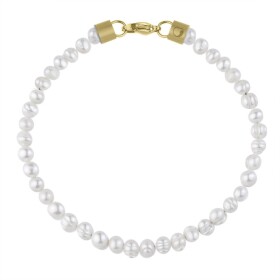 Pánský perlový náramek Giorgio Gold - 6 mm perla, chirurgická ocel, Zlatá 21 cm Bílá