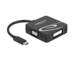 DeLock Adaptér USB-C na VGA+DVI+HDMI+DP černá / Redukce / 3840×2160 / DisplayPort 1.2 (63129)