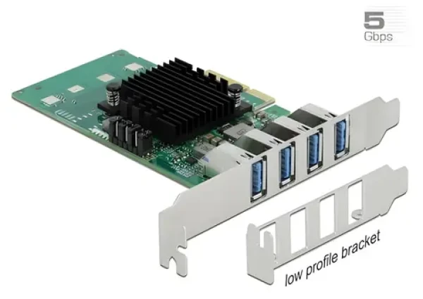 Delock PCIe x4 / Řadič USB / 4x USB 3.0 Typ-A / Nízkoprofilový (89048)