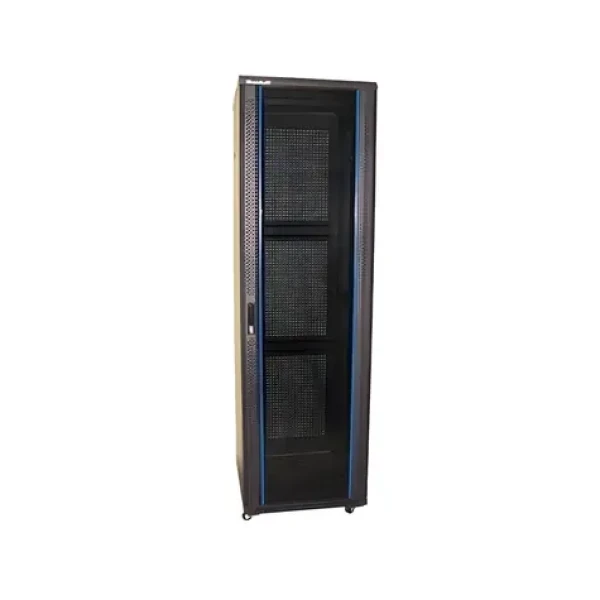 XtendLan 42U/800x800 černá / Stojanový rozvaděč / skleněné dveře / perforovaná záda (TELCO-42U-88-BLACK-P)