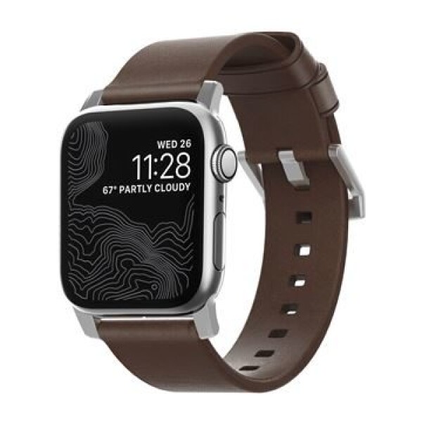 Nomad Leather kožený řemínek pro Apple Watch (42 44 mm) hnědá kůže stříbrná přezka (NM1A4RSM00)