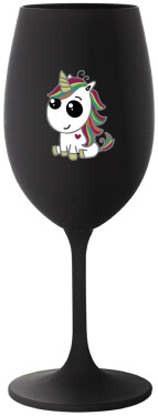 DUHOVÝ JEDNOROŽEC černá sklenice na víno 350 ml