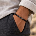 Pánský korálkový náramek Nero - 4 mm larvikit, achát, Šedá 19 cm